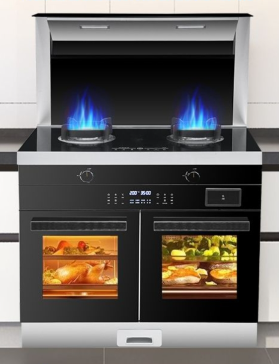 Haotaitai 900mm left Roast and right Steam Oven cabinet integrated gas stove range hood