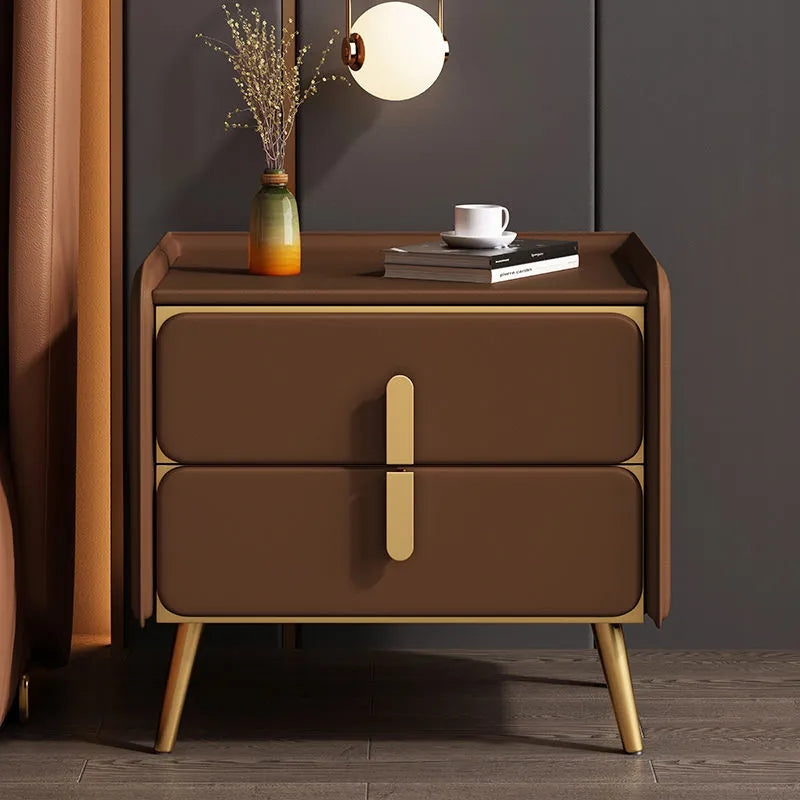 Leather Surface solid wood Nightstand Bedside Table PLDE01