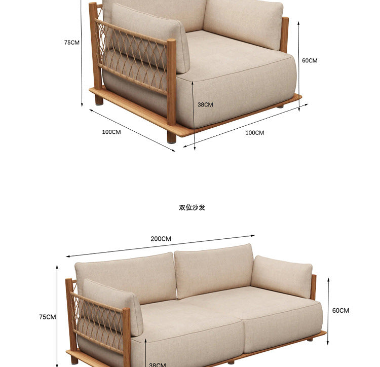 Outdoor Sofa Courtyard Villa Leisure Waterproof Hotel Homestay Outdoor Garden Terrace Solid Wood Rattan Sofa Set