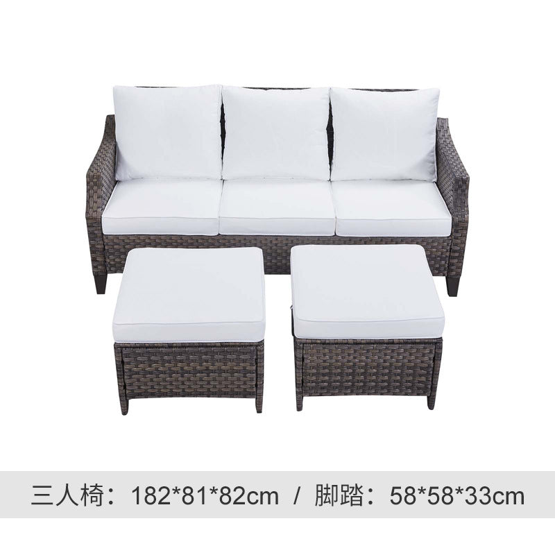 Cross-Border Outdoor Rattan Sofa Set Courtyard Combination Sunproof Waterproof Three-Person Rattan Chair Outdoor Furniture Garden Sofa
