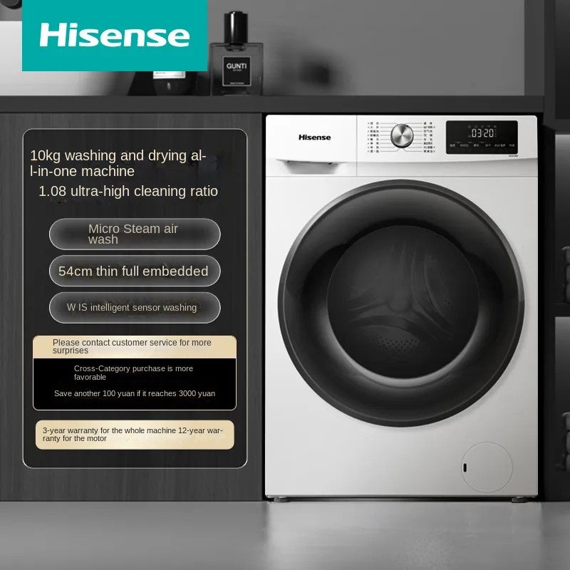 Hisense 10kgs Front Loading Washing Machine And Dryer Combo Washer micro-steam air protection