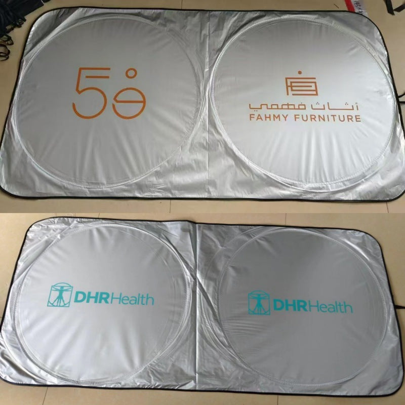 Universal Heat Insulation Sunshade Silver Coated Cloth Car Double Circle Sun Visor Customizable LOGO Car Sun Protection Sunshade