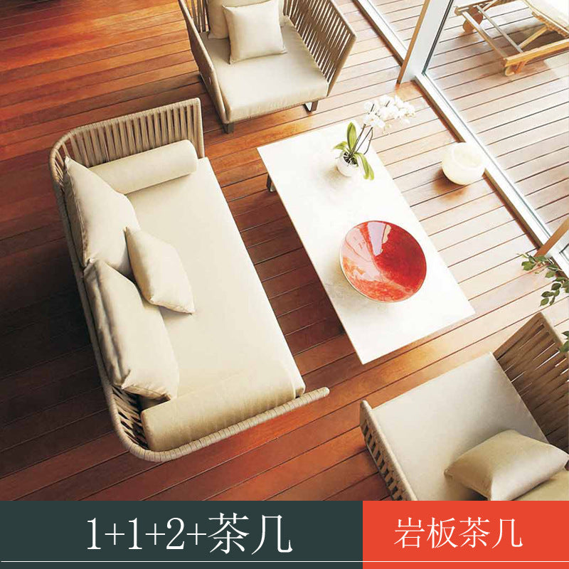 Outdoor Sofa Sunproof Waterproof Leisure Living Room Balcony Outdoor Courtyard Coffee Table Three-Person Rattan Furniture Homestay Rattan Chair