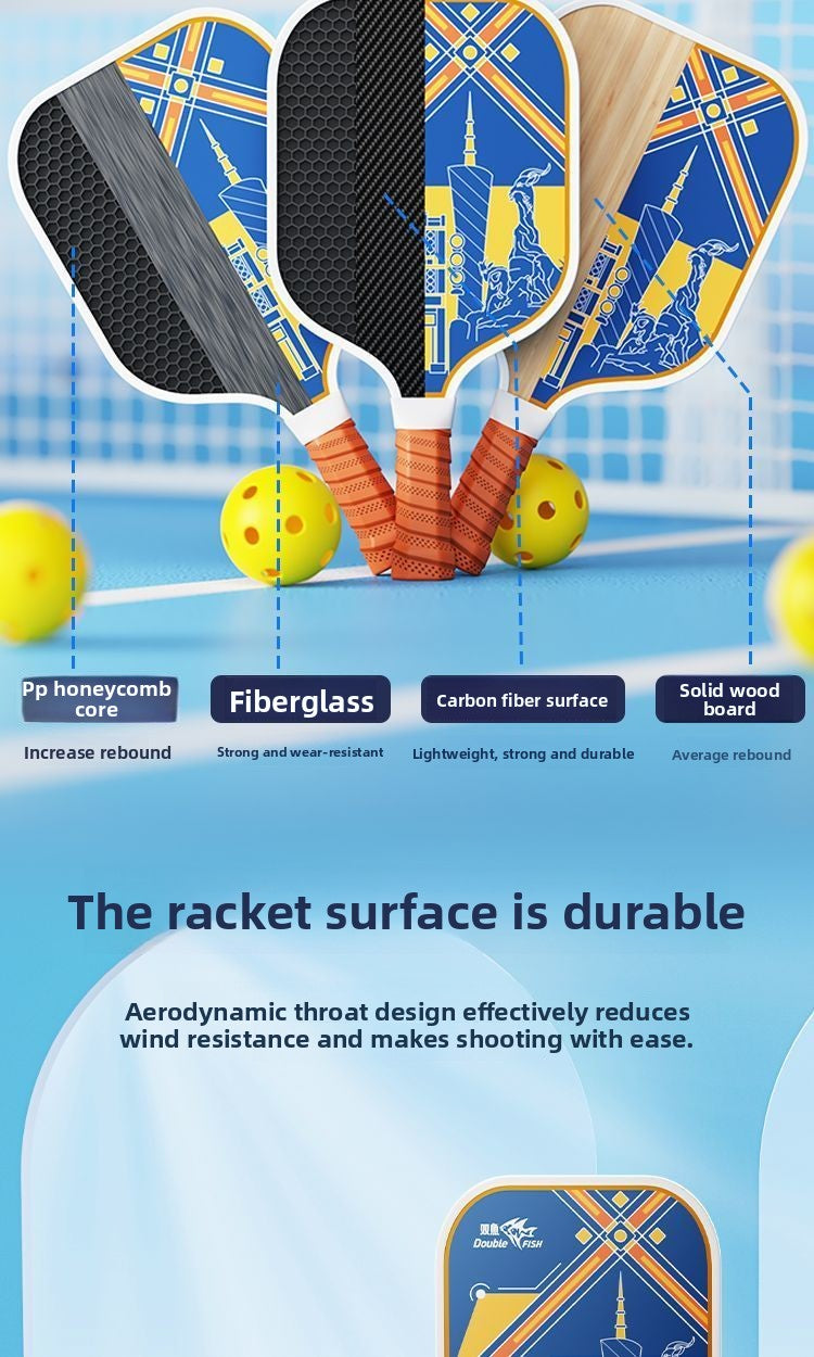 Pisces Pickleball Full Set Racket Carbon Fiber Indoor Outdoor Ultra-light Student Beginner Entry-level Competition Training Set