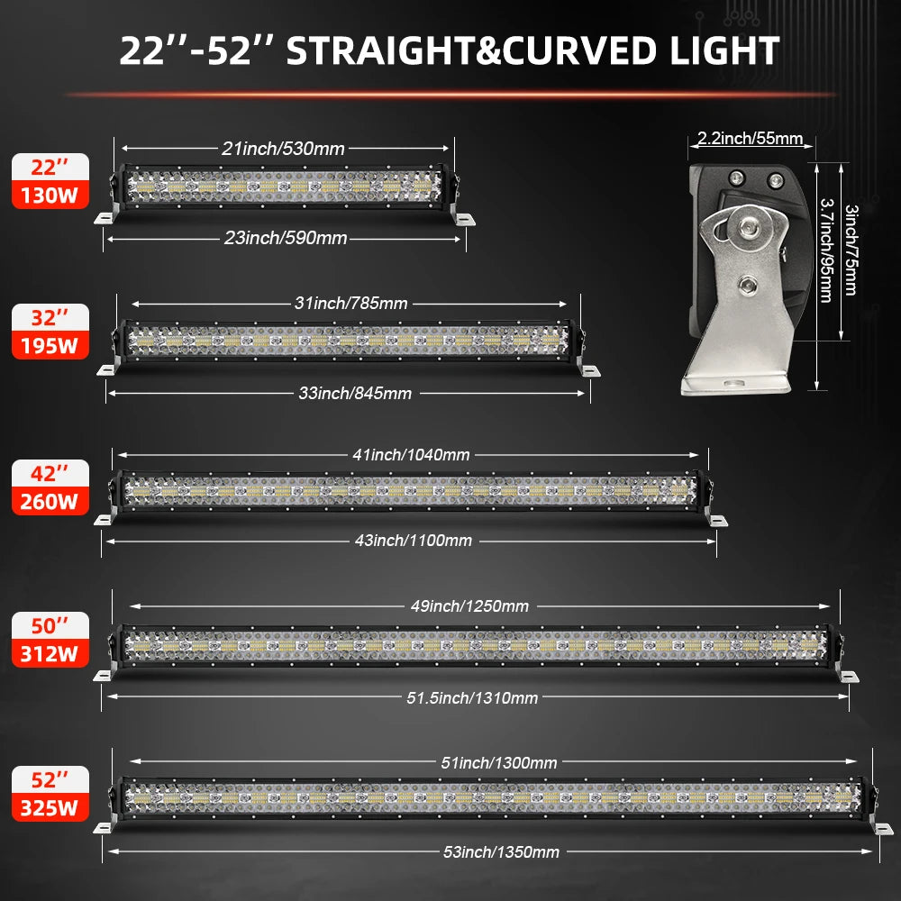 New 12D Tri Row Curved Led Offroad Light Bar, 32" 42" 50" 52" 22 inch 42 Pulgadas Barra Led Curvada