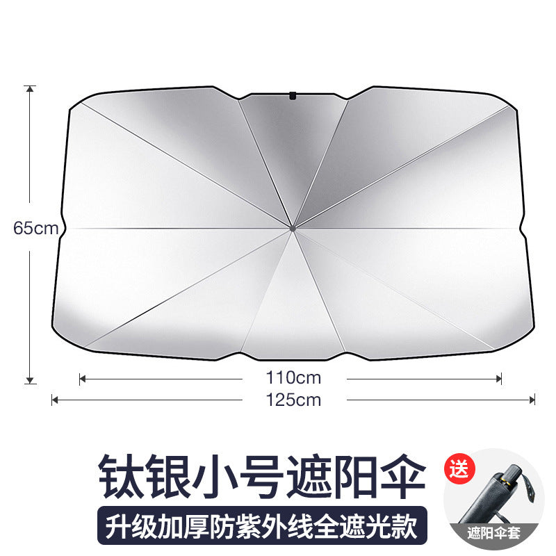 Car Titanium Silver Cloth Sunshade Umbrella Heat Insulation Sunshade Windshield Folding Telescopic Sunshade Umbrella for Car