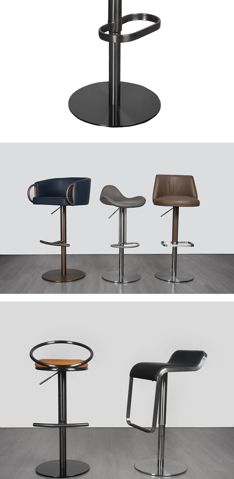 Bar Stool with Adjustable Height and Swivel Function, Backrest Bar Stool for Front Desk, Luxury Home Use Chair, Iron Art Stainless Steel High Stool
