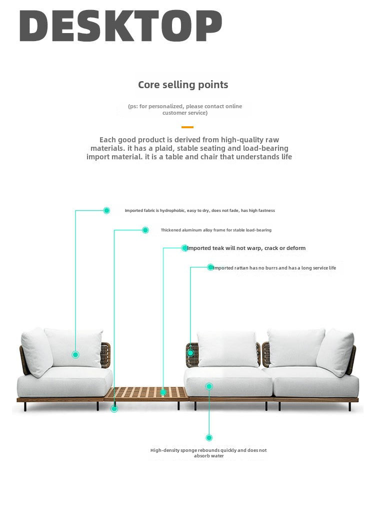 Outdoor Rattan Sofa Courtyard Nordic Solid Wood Garden Balcony Leisure Art Rattan Chair Combination Outdoor Rattan Furniture