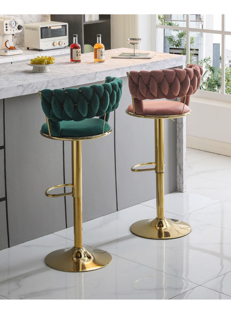 Light Luxury Bar Stool Adjustable Rotating Home Use Backrest High Stool Simple Creative Bar Chair Internet Celebrity Woven Chair