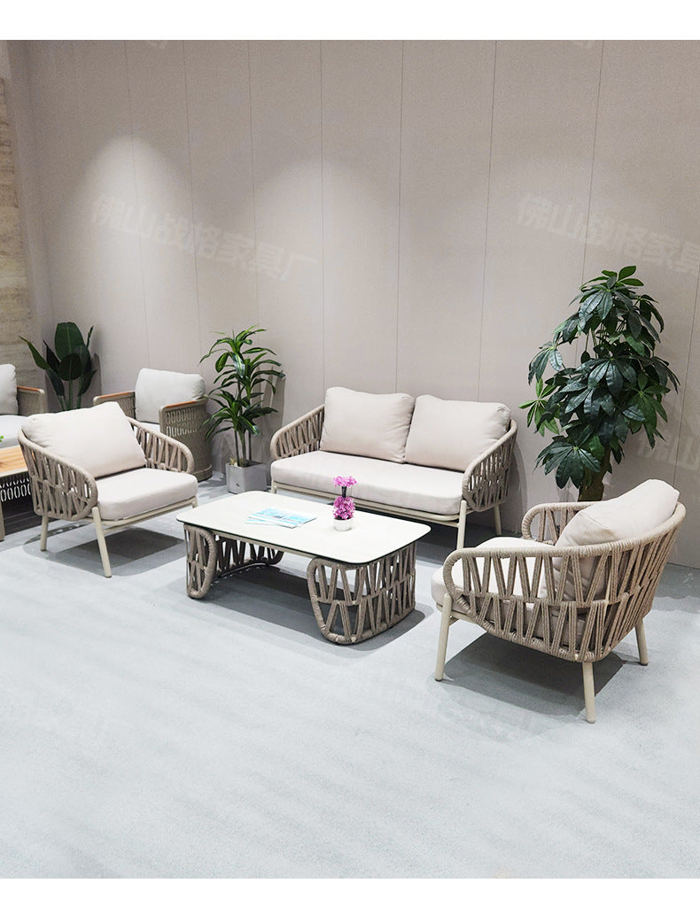 Outdoor Sofa High-End Aluminum Alloy Villa Balcony Courtyard Garden Homestay Hotel Nordic Outdoor Leisure Sofa Chair