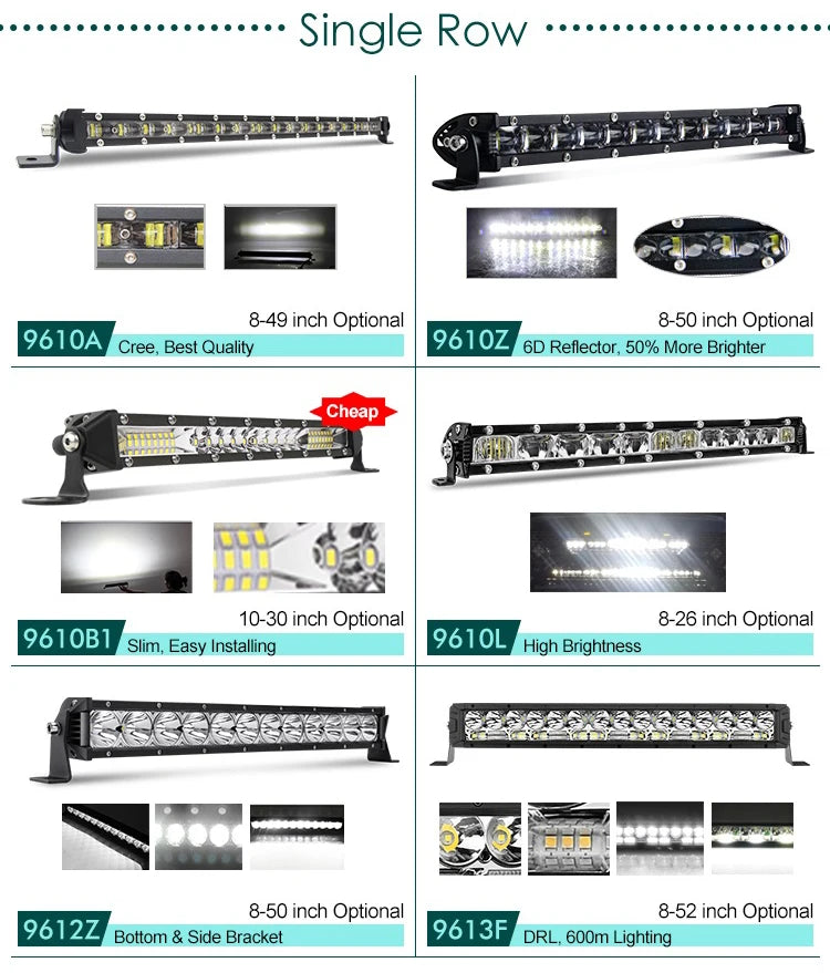 wholesale price 6D Reflector Offroad Led Light Bar 4x4 Led Light Bar Single Row Super Bright driving beam truck led light bar