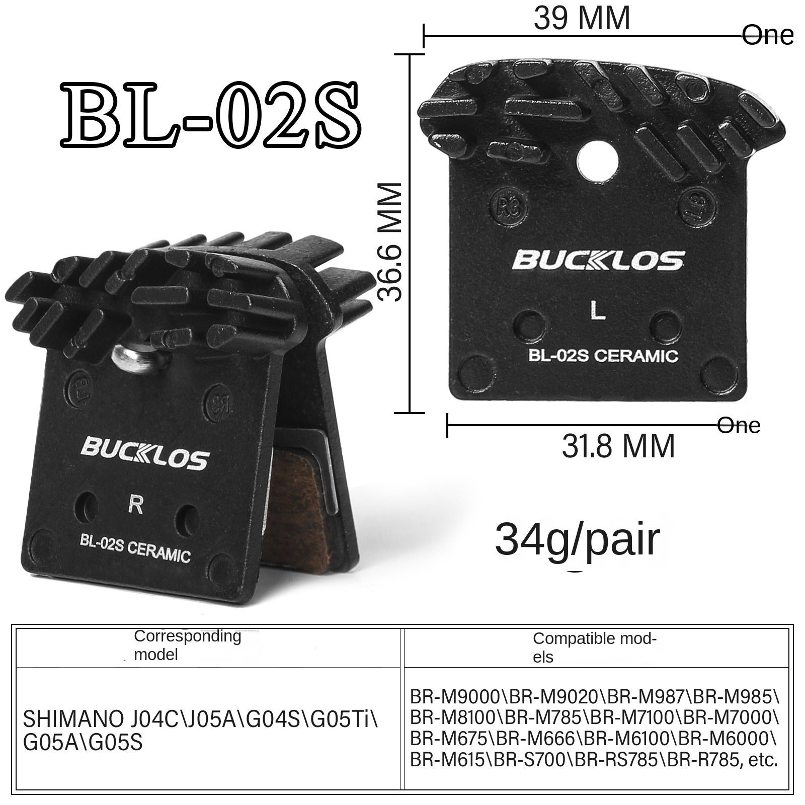 BUCKLOS Mountain Bike Brake Pads Ceramic Cooling Disc Brake Pads N03A/N04C/L05A/J04C