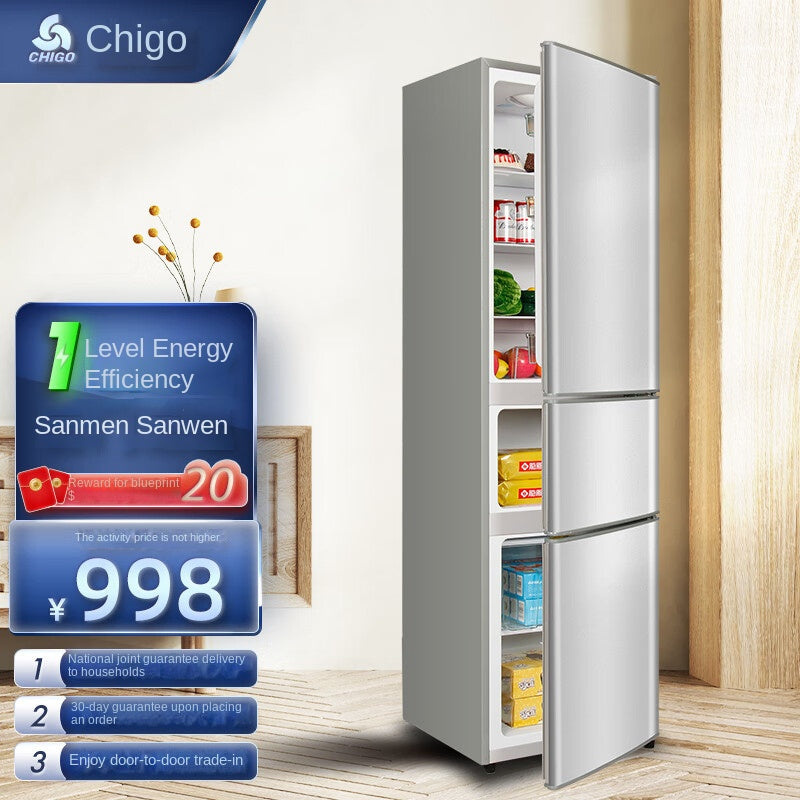 Chigo (Chigo) Three-Door Refrigerator First-Class Energy Efficiency Household Small Frozen to Keep Fresh Soft Frozen Partition Storage Rental Room Large Capacity Energy-Saving Bass Three-Door Refrigerator