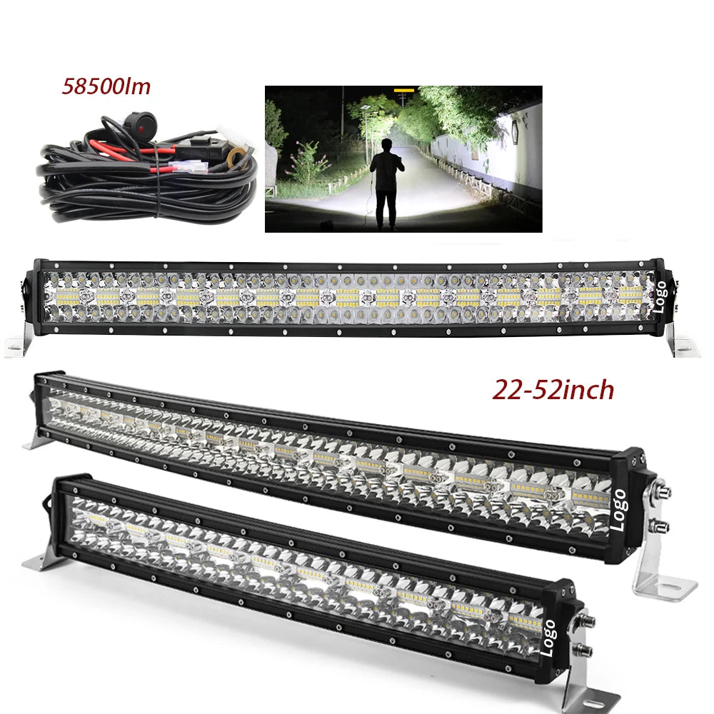 New 12D Tri Row Curved Led Offroad Light Bar, 32" 42" 50" 52" 22 inch 42 Pulgadas Barra Led Curvada