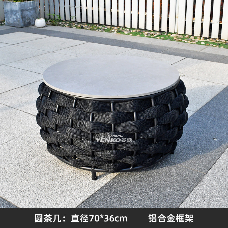 Outdoor Sofa High-End Homestay Villa Courtyard Garden Waterproof Sunproof Rattan Single Rattan Chair Furniture Coffee Table Set