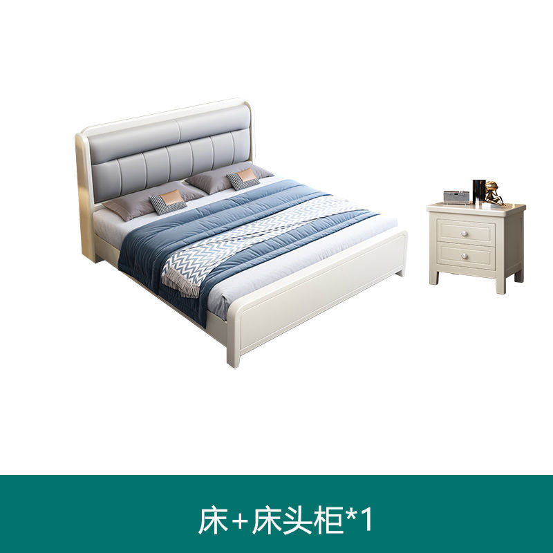 White Cream Style Solid Wood Bed Pastoral Style Modern Simple 1.5 M Small Apartment Double Bed Master Bedroom 1.8 M Big Bed