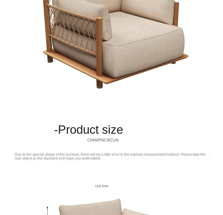 Outdoor Sofa Courtyard Villa Leisure Waterproof Hotel Homestay Outdoor Garden Terrace Solid Wood Rattan Sofa Set