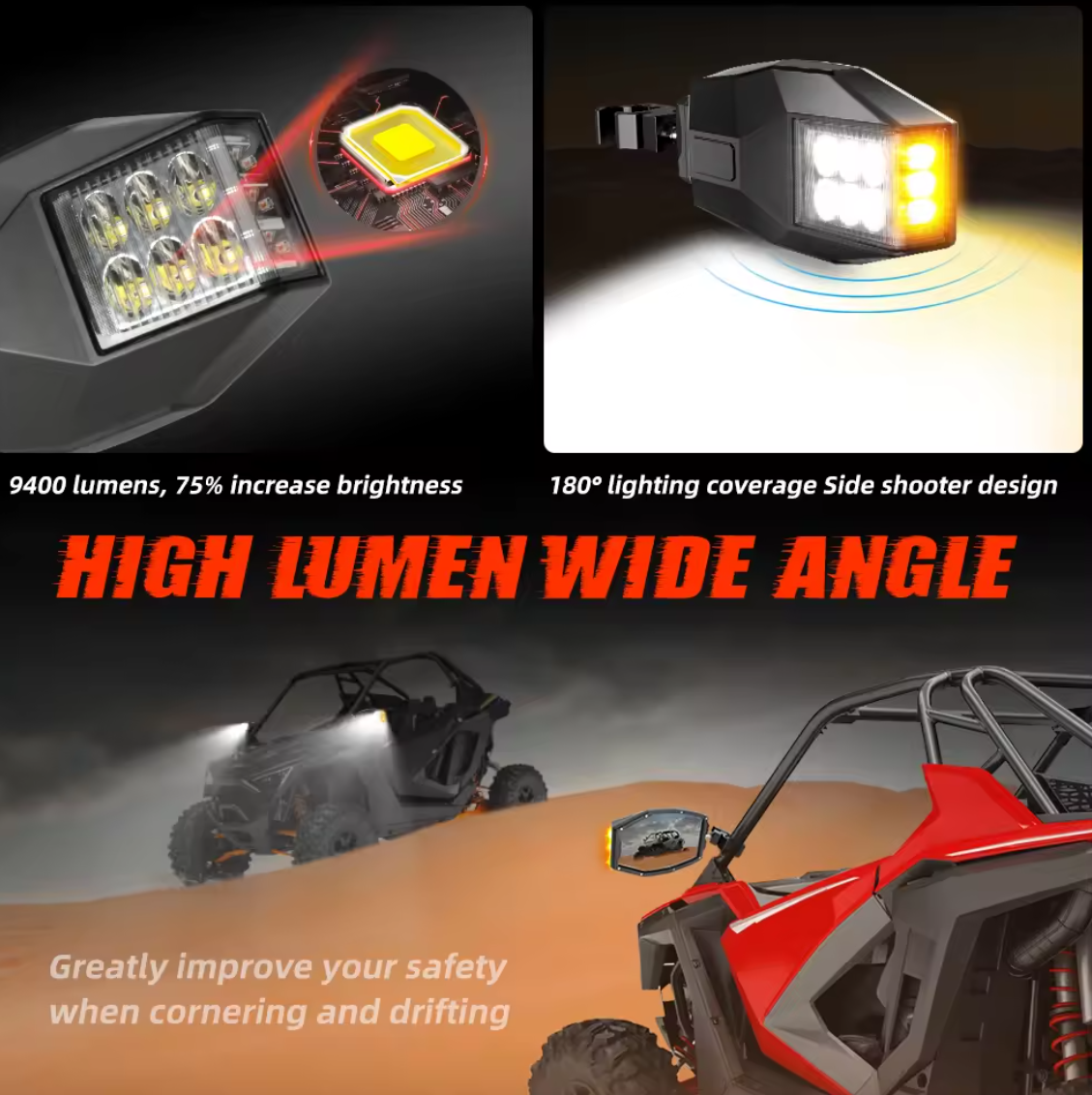 Aluminum Compatible RZR Roll Cage Mount Side Shooter RearView UTV Lighted Mirror With Switch for RZR SXS Polaris Can-Am UTV