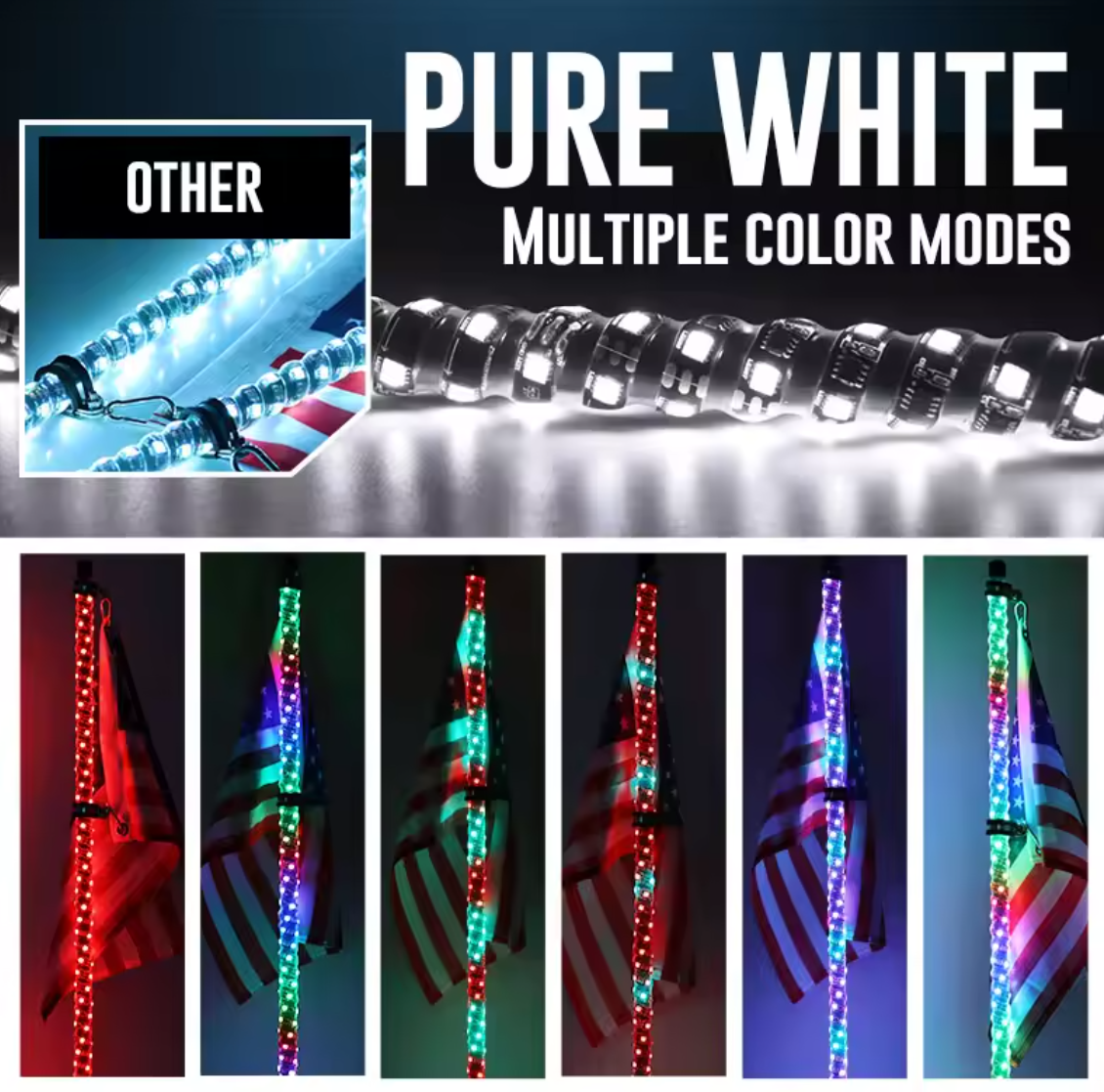 UTV Led Antenna Whip Remote Bluetooh APP Control 3ft 4ft 5ft 6ft Spiral RGB White RGBW Chasing ATV Luz Antenas Para Polaris RZR