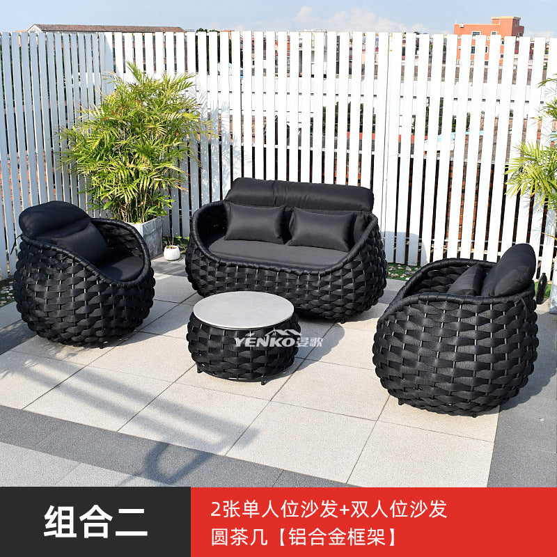 Outdoor Sofa High-End Homestay Villa Courtyard Garden Waterproof Sunproof Rattan Single Rattan Chair Furniture Coffee Table Set