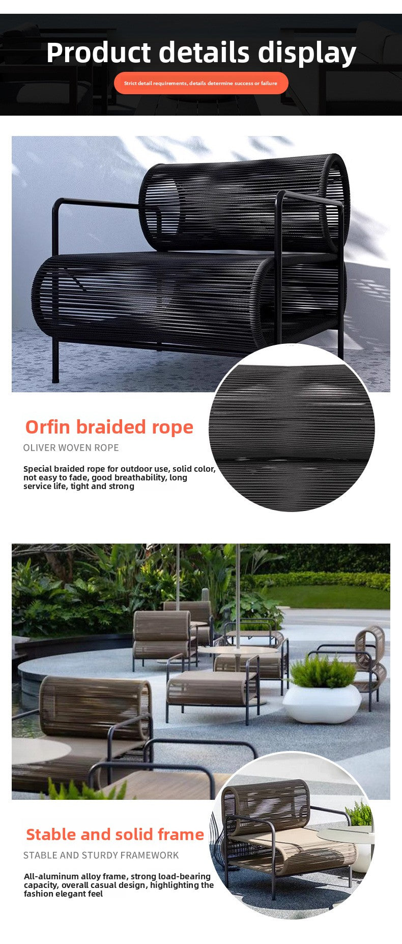 Outdoor Sofa and Coffee Table Set Waterproof Sunproof for Open Air B&B Garden Courtyard Villa Balcony Leisure Rattan Sofa
