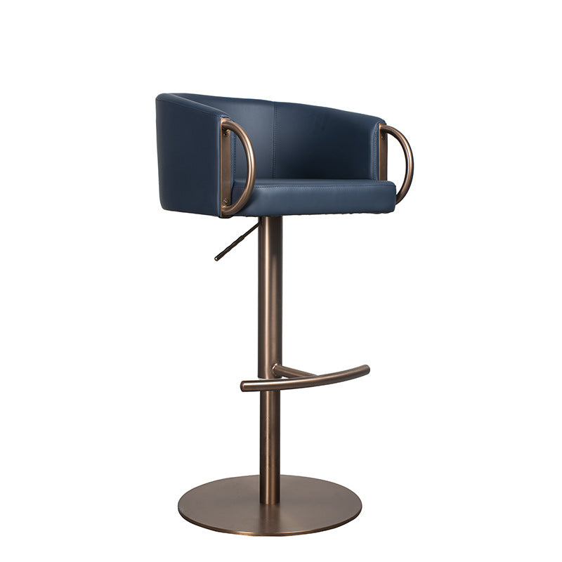 Bar Stool with Adjustable Height and Swivel Function, Backrest Bar Stool for Front Desk, Luxury Home Use Chair, Iron Art Stainless Steel High Stool