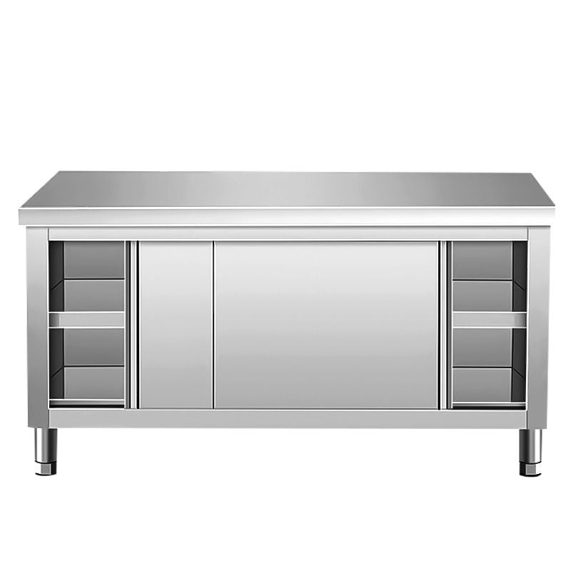 Stainless Steel Workbench Commercial Kitchen Cabinet Console with Slide Door Vegetable Cutting Table Baking Table Packaging Countertop