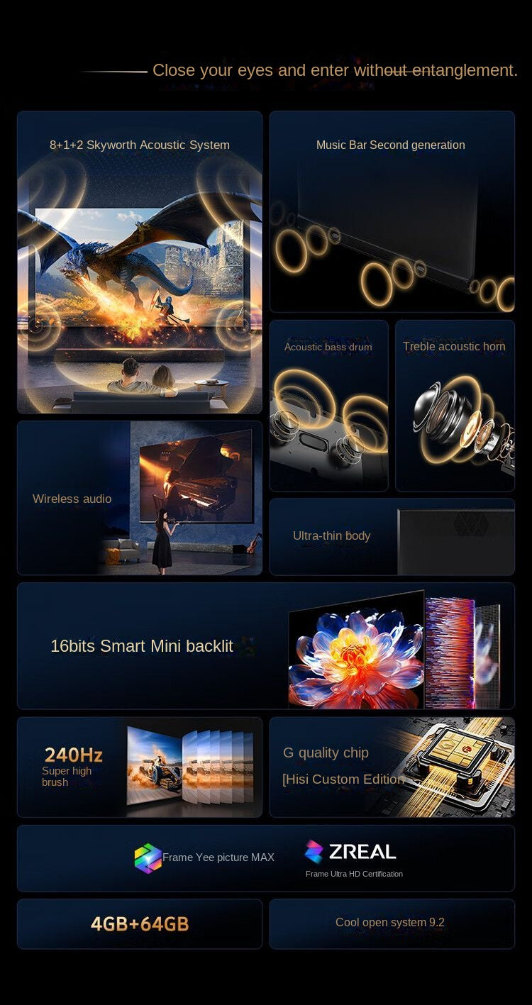 Skyworth Smart 75inch Ultra-Thin TV 240Hz No Lag 4G+64G Large Memory G-Quality Chip Backlight