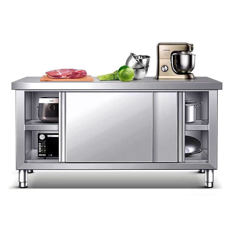 304 Stainless Steel Workbench Kitchen Cabinet Commercial Restaurant Table Household Console Sliding Door Storage Rack