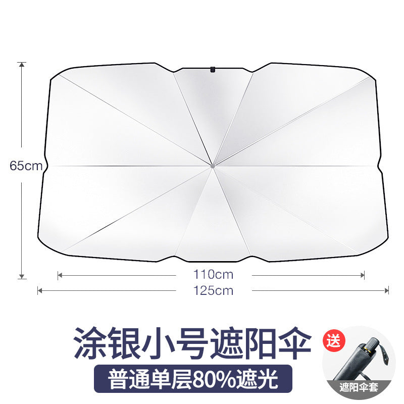 Car Titanium Silver Cloth Sunshade Umbrella Heat Insulation Sunshade Windshield Folding Telescopic Sunshade Umbrella for Car