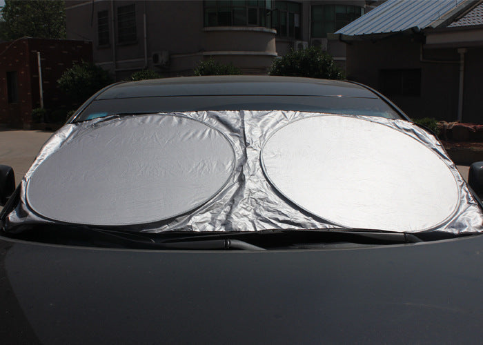 Universal Heat Insulation Sunshade Silver Coated Cloth Car Double Circle Sun Visor Customizable LOGO Car Sun Protection Sunshade