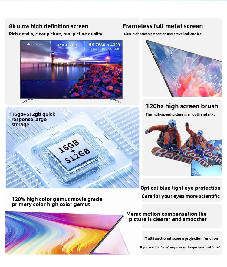 2025 New Model Ace Frameless 8K Genuine TV 100inch WiFi 85-inch 75 Ultra-thin 65 Home Use 55 LED
