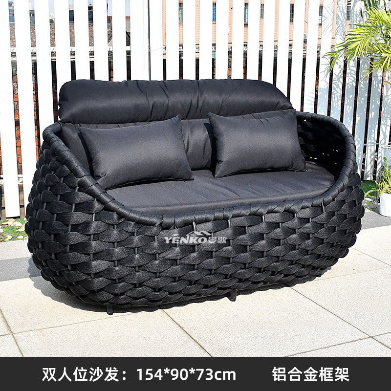 Outdoor Sofa High-End Homestay Villa Courtyard Garden Waterproof Sunproof Rattan Single Rattan Chair Furniture Coffee Table Set