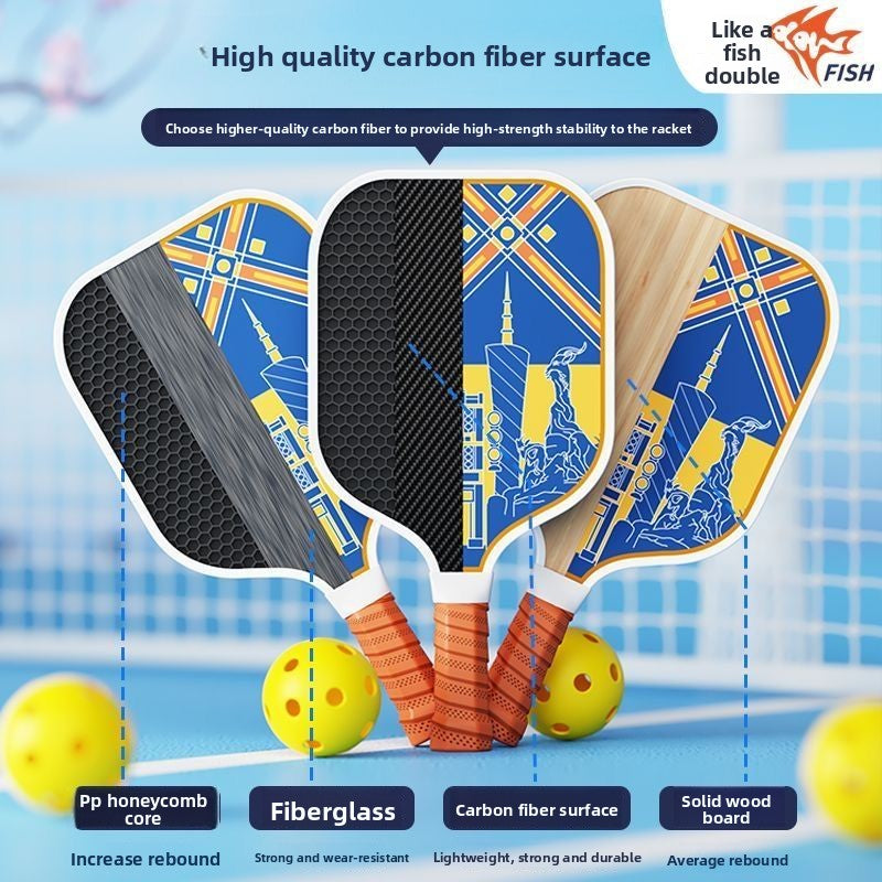 Pisces Pickleball Full Set Racket Carbon Fiber Indoor Outdoor Ultra-light Student Beginner Entry-level Competition Training Set