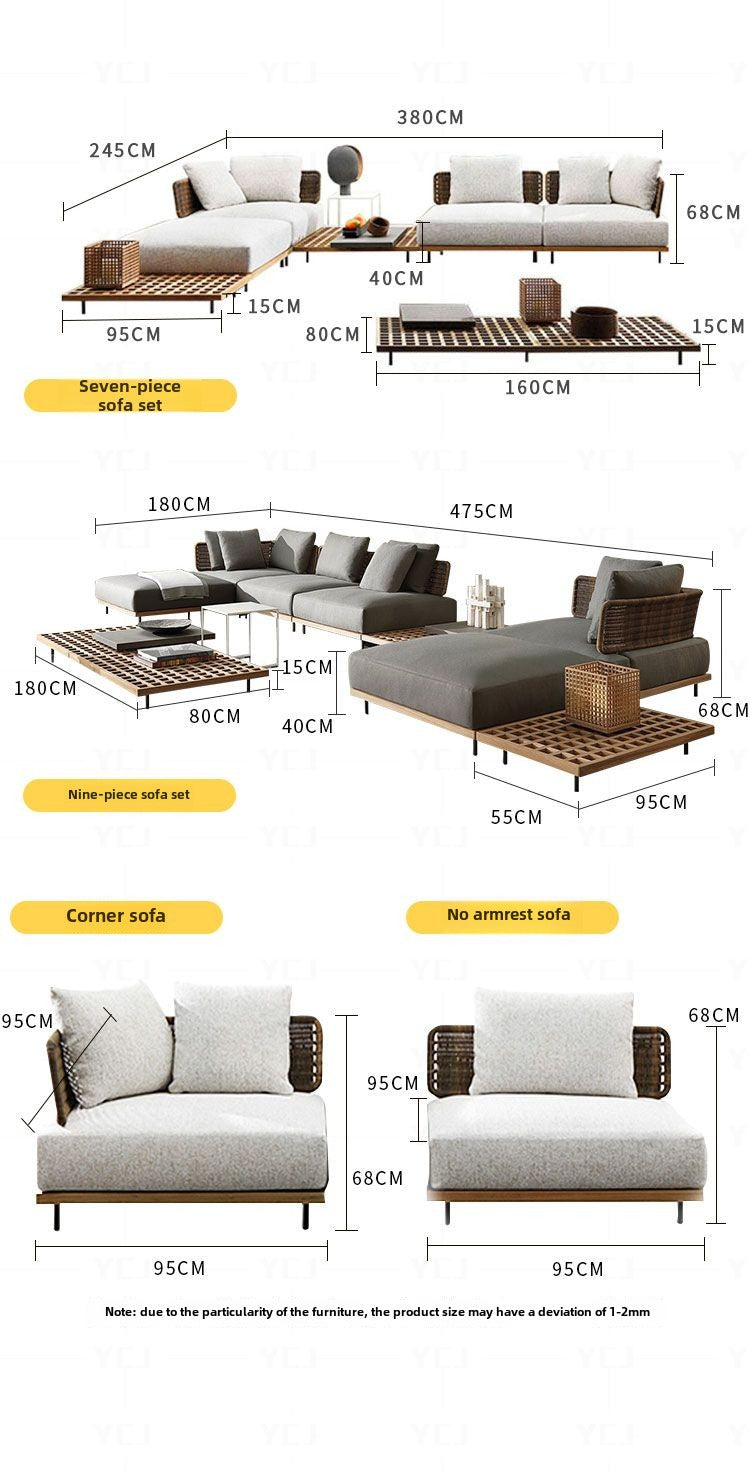 Nordic Light Luxury High-End Rattan Garden Courtyard Outdoor Balcony Waterproof and Sun Protection Teak Solid Wood Sofa Combination