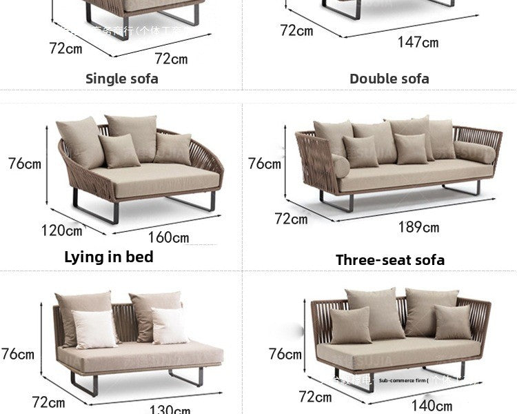 Outdoor Sofa Sunproof Waterproof Leisure Living Room Balcony Outdoor Courtyard Coffee Table Three-Person Rattan Furniture Homestay Rattan Chair