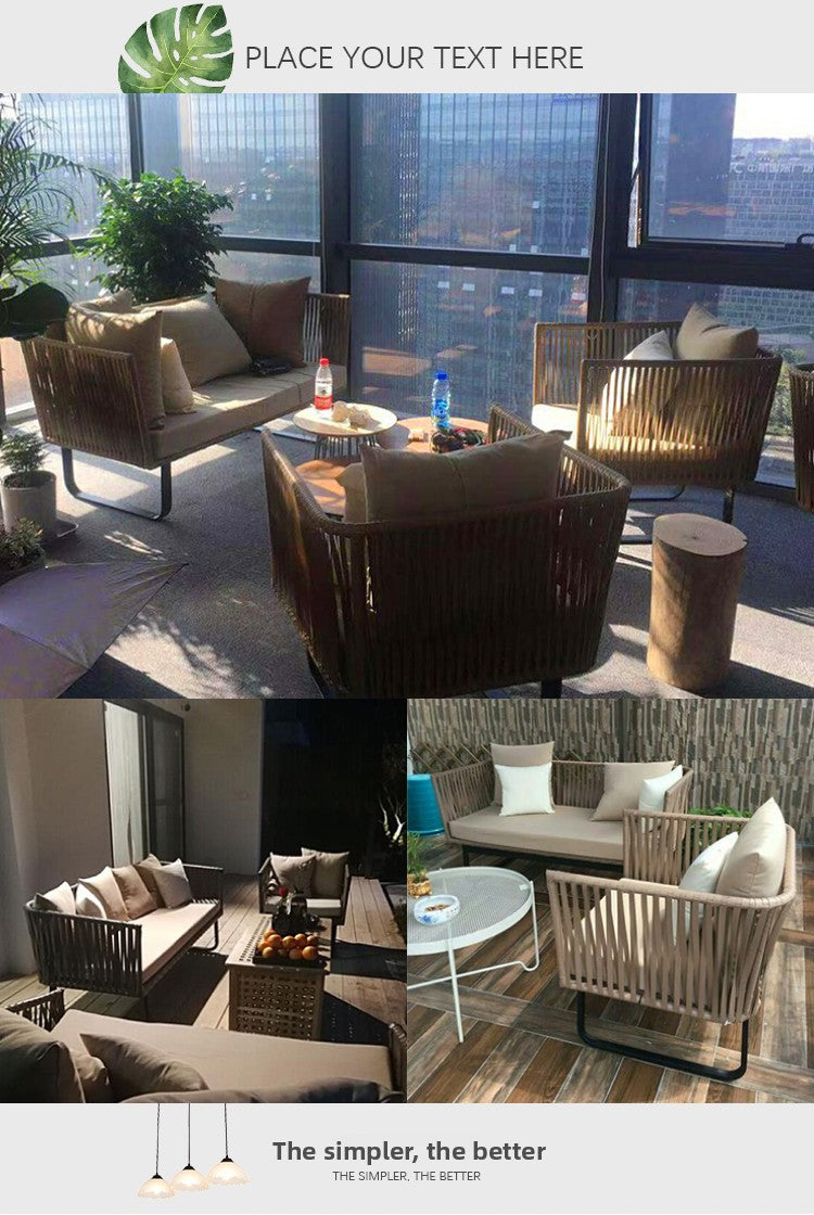 Outdoor Sofa Villa Courtyard Balcony Homestay Hotel Bar Coffee Restaurant Outdoor Waterproof Rattan Chair Set