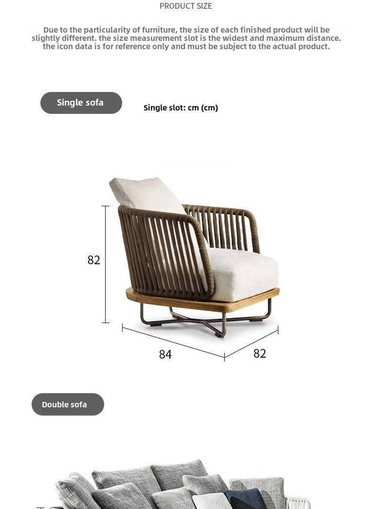 Outdoor Sofa Courtyard Sunscreen and Waterproof Rattan Chair Outdoor Terrace Garden Rattan Teak Furniture Balcony Leisure Combination