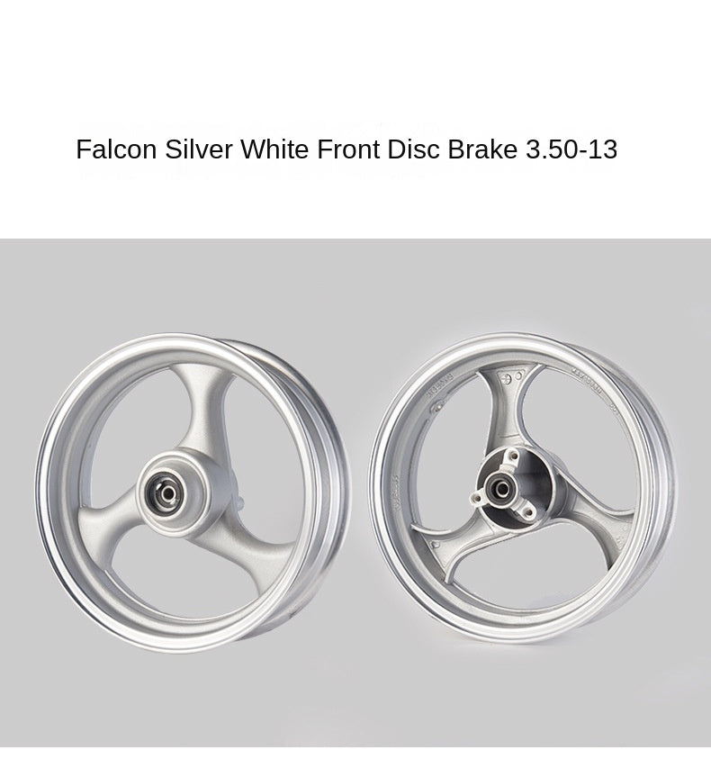 Pedal Motorcycle Three-Leaf Front and Back Wheels Steel Ring Falcon Aluminum Wheel Silver White 3.50-13 Inch Original Accessories Factory Direct Sales