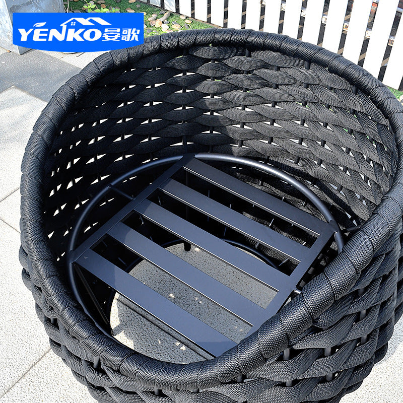 Outdoor Sofa High-End Homestay Villa Courtyard Garden Waterproof Sunproof Rattan Single Rattan Chair Furniture Coffee Table Set
