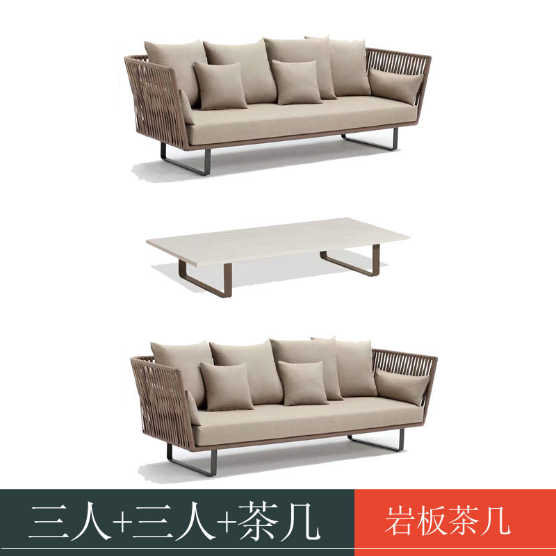 Outdoor Sofa Sunproof Waterproof Leisure Living Room Balcony Outdoor Courtyard Coffee Table Three-Person Rattan Furniture Homestay Rattan Chair