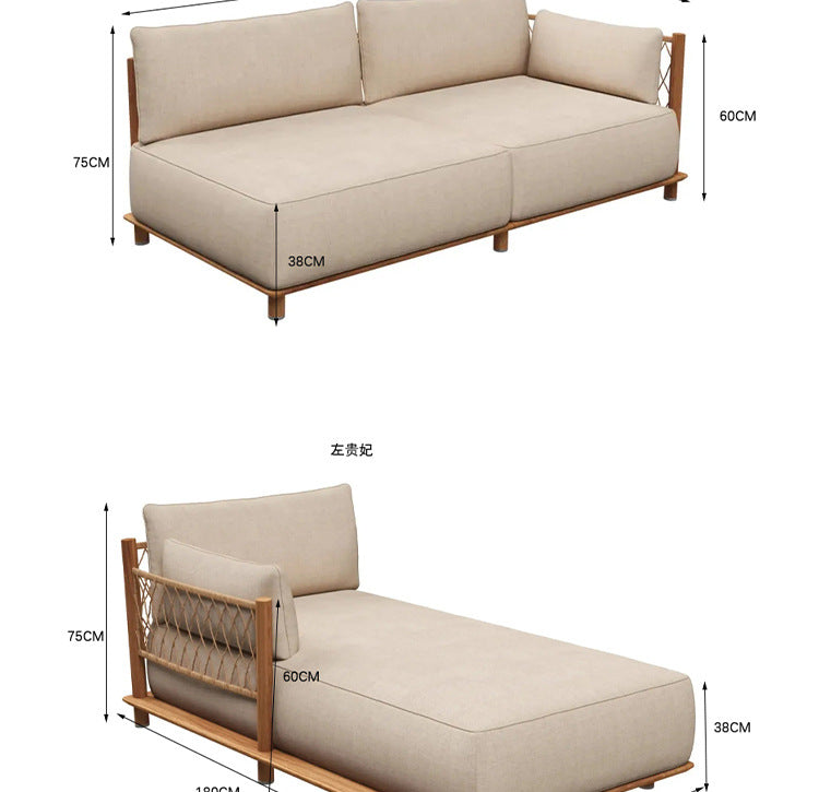Outdoor Sofa Courtyard Villa Leisure Waterproof Hotel Homestay Outdoor Garden Terrace Solid Wood Rattan Sofa Set