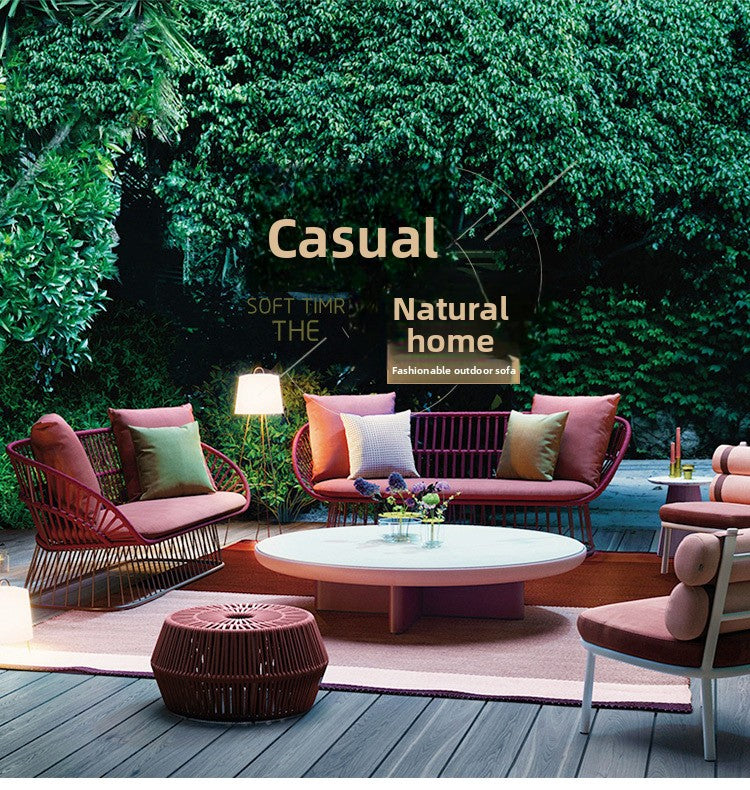 Nordic Rattan Sofa Outdoor Courtyard Villa Leisure Rattan Lounge Chair Waterproof Sunproof Hotel Homestay Furniture Set
