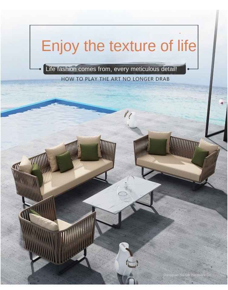 Outdoor Sofa Waterproof Outdoor Restaurant Seat Rattan Sofa Courtyard Terrace Balcony Leisure Double Rattan Woven Sofa Chair