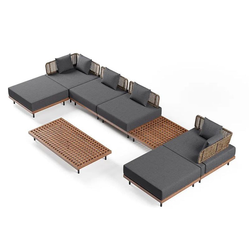 Outdoor Rattan Sofa Courtyard Nordic Solid Wood Garden Balcony Leisure Art Rattan Chair Combination Outdoor Rattan Furniture