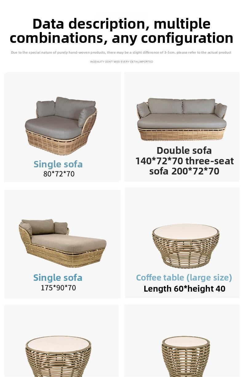 Outdoor Sofa Set for Courtyard, Hotel Terrace, Villa, Homestay, Leisure Rattan Chair, Waterproof and Sunproof Rattan Furniture