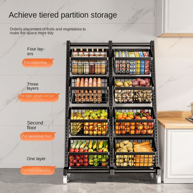 Kitchen Storage Rack Floor Multi-Layer Vegetable and Fruit Multi-Functional Vegetable Basket Living Room Snack Storage Rack with Wheels