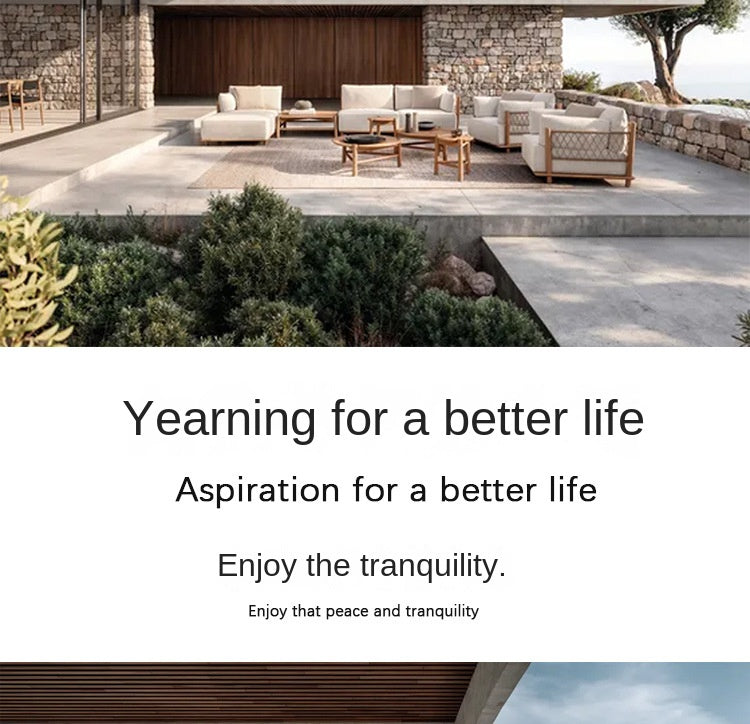 Outdoor Sofa Courtyard Villa Leisure Waterproof Hotel Homestay Outdoor Garden Terrace Solid Wood Rattan Sofa Set