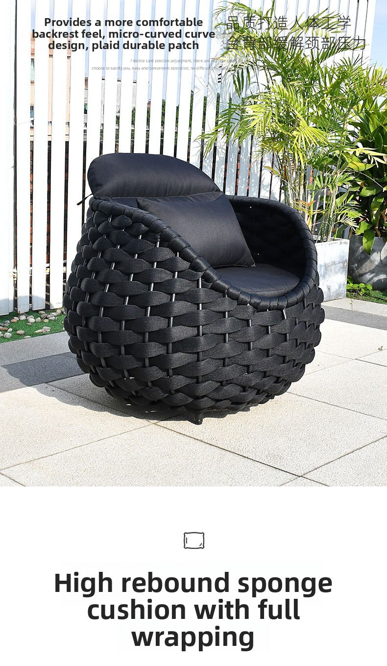 Outdoor Sofa High-End Homestay Villa Courtyard Garden Waterproof Sunproof Rattan Single Rattan Chair Furniture Coffee Table Set