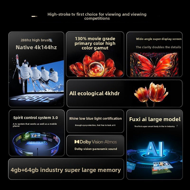 TCL TV 75inch Quality Small Cannon 288Hz High Refresh High Color Gamut 64GB TV V68L Pro